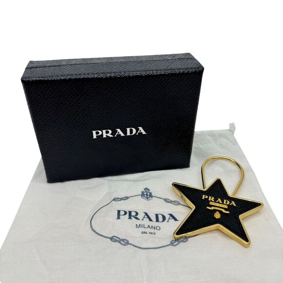 Authentic PRADA Star Key Ring Saffiano Key Holder Black Metallic #36635424 - Picture 1 of 8